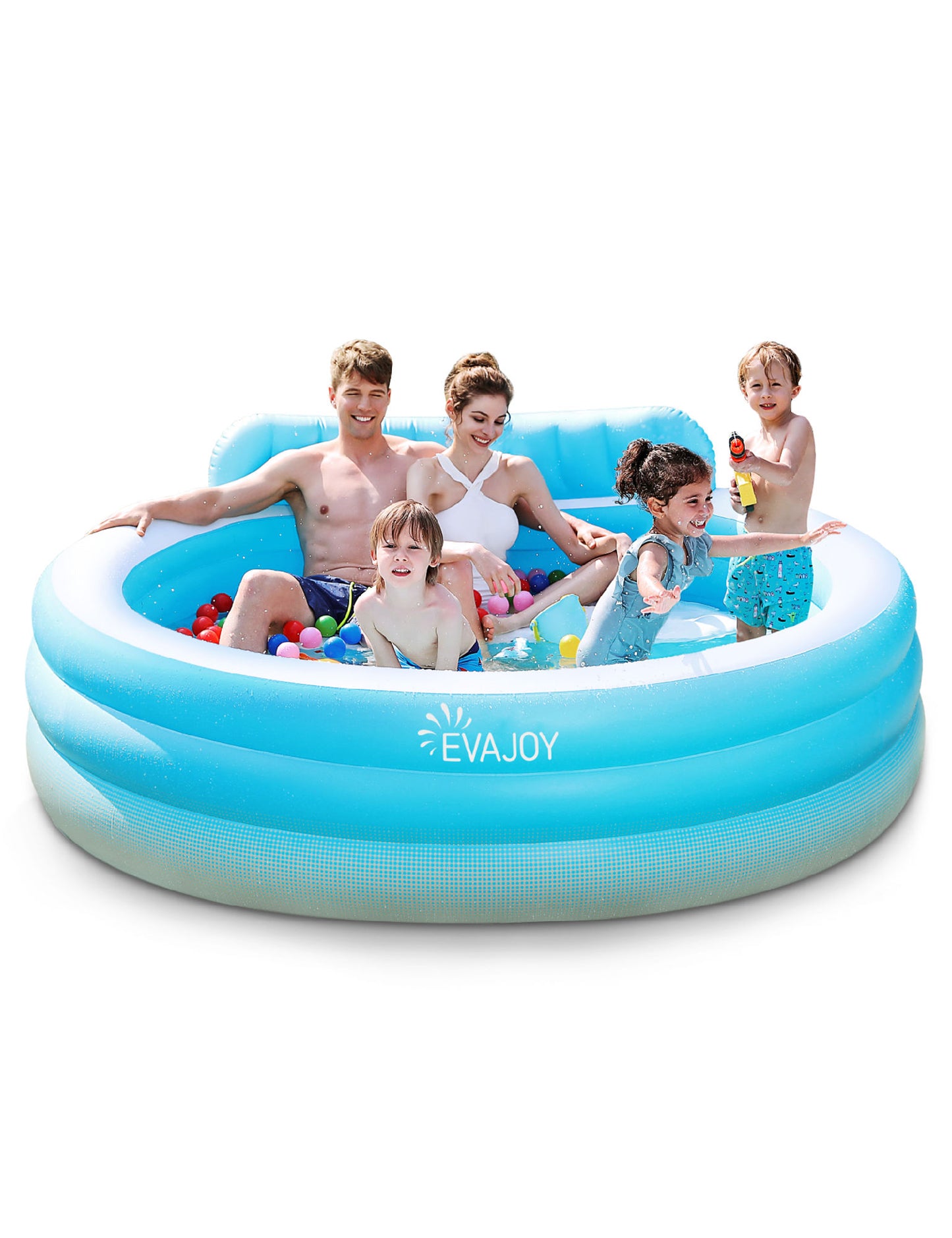 Full-Sized Inflatable Swimming Family Pool with Seats, 88"x85"X30" Above Ground Blow Up Pool with Backrest Bench for Backyard Kiddie Pool, Age 3+