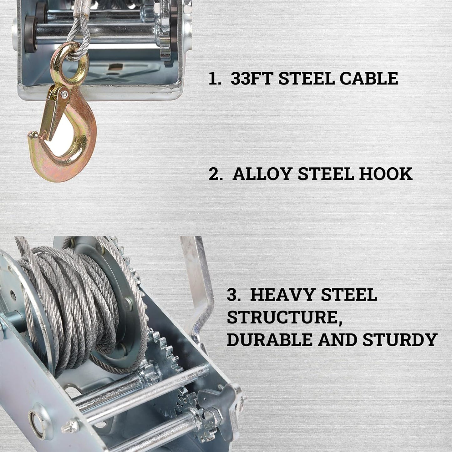 Hand Winch Boat Trailer Winch 1200lbs Heavy Duty Hook with 33ft Steel Cable Hand Crank Winch, Two Way Ratchet Boat Winch for Trailer Truck ATV Boat Marine