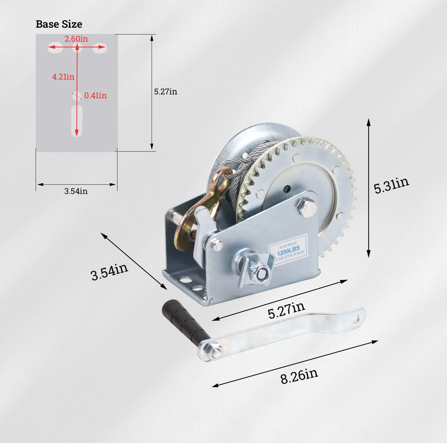 Hand Winch Boat Trailer Winch 1200lbs Heavy Duty Hook with 33ft Steel Cable Hand Crank Winch, Two Way Ratchet Boat Winch for Trailer Truck ATV Boat Marine