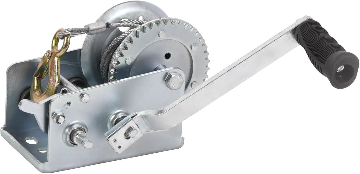 Hand Winch Boat Trailer Winch 1200lbs Heavy Duty Hook with 33ft Steel Cable Hand Crank Winch, Two Way Ratchet Boat Winch for Trailer Truck ATV Boat Marine