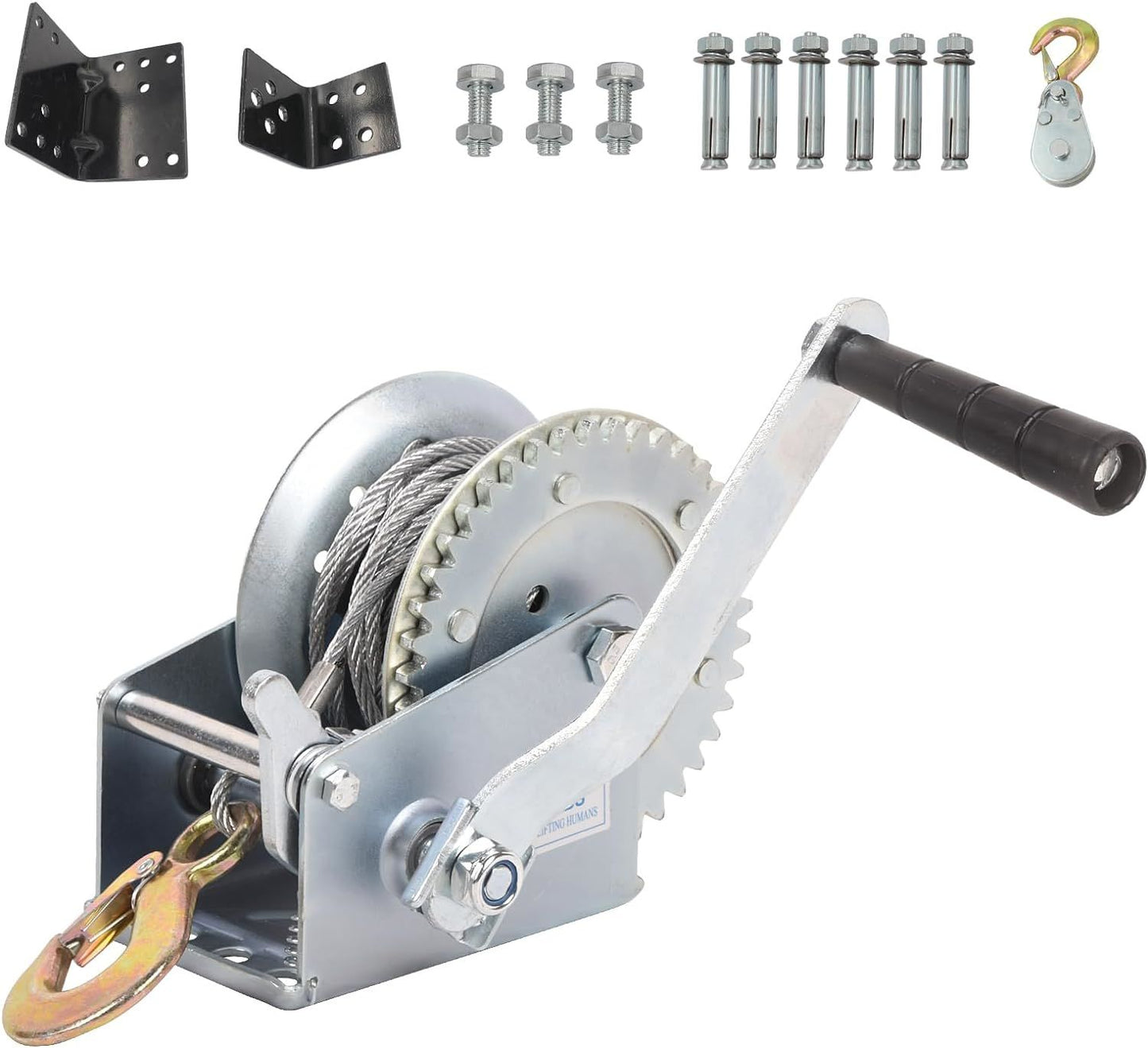 Hand Winch Boat Trailer Winch 1200lbs Heavy Duty Hook with 33ft Steel Cable Hand Crank Winch, Two Way Ratchet Boat Winch for Trailer Truck ATV Boat Marine