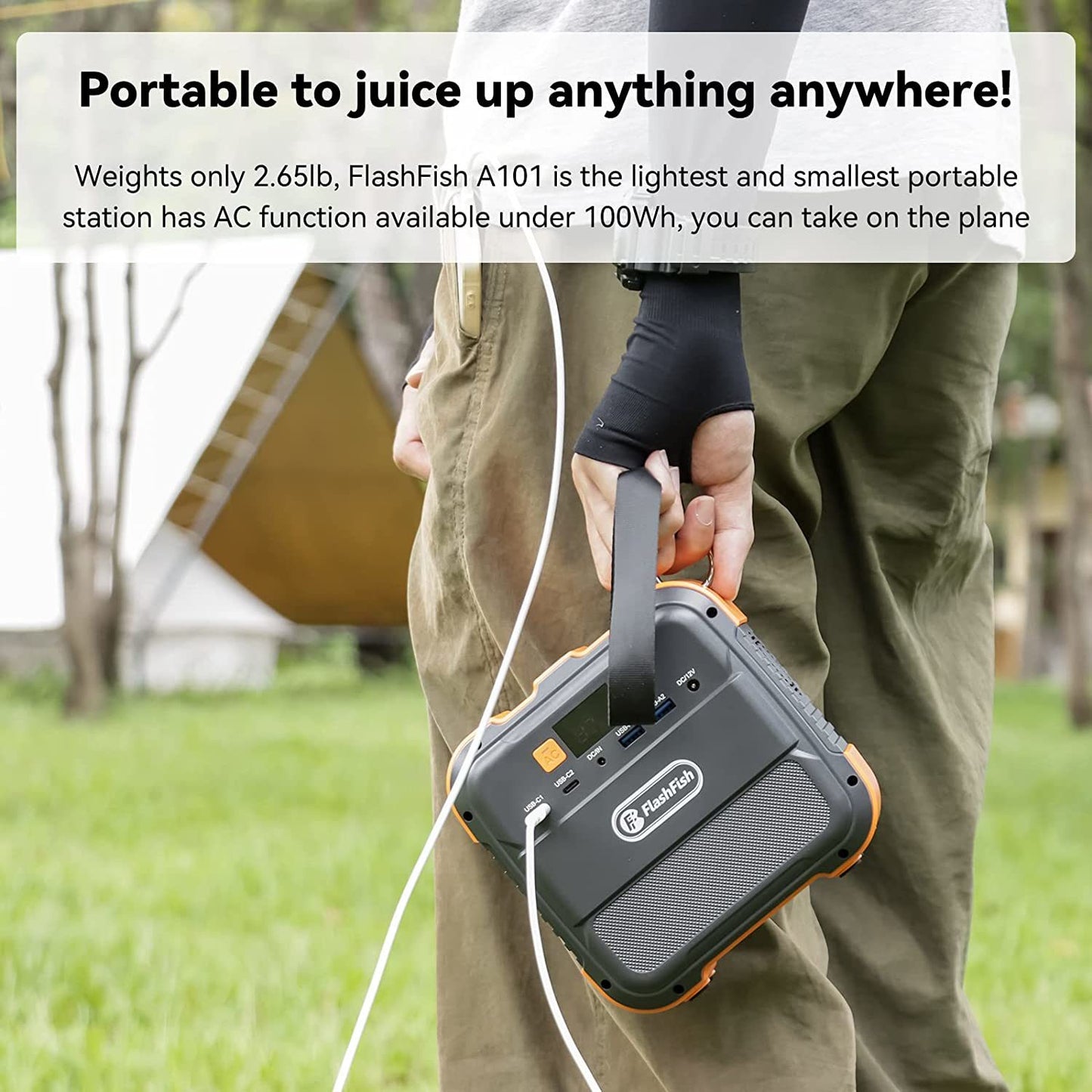 The FlashFish Mini Portable Power Flashlight Safety Supply Station is both compact & lightweight and equipped with a built-in flashlight and a convenient hanging rope making it easy to hang on your backpack or carry around while traveling or enjoying an outdoor adventure, featuring 6 outputs to charge devices and a 2-mode LED light source able to switch between constant or SOS flashing.