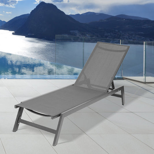 Outdoor Chaise Lounge Chair; Five-Position Adjustable Aluminum Recliner; All Weather For Patio; Beach; Yard; Pool(Grey Frame/Dark Grey Fabric)