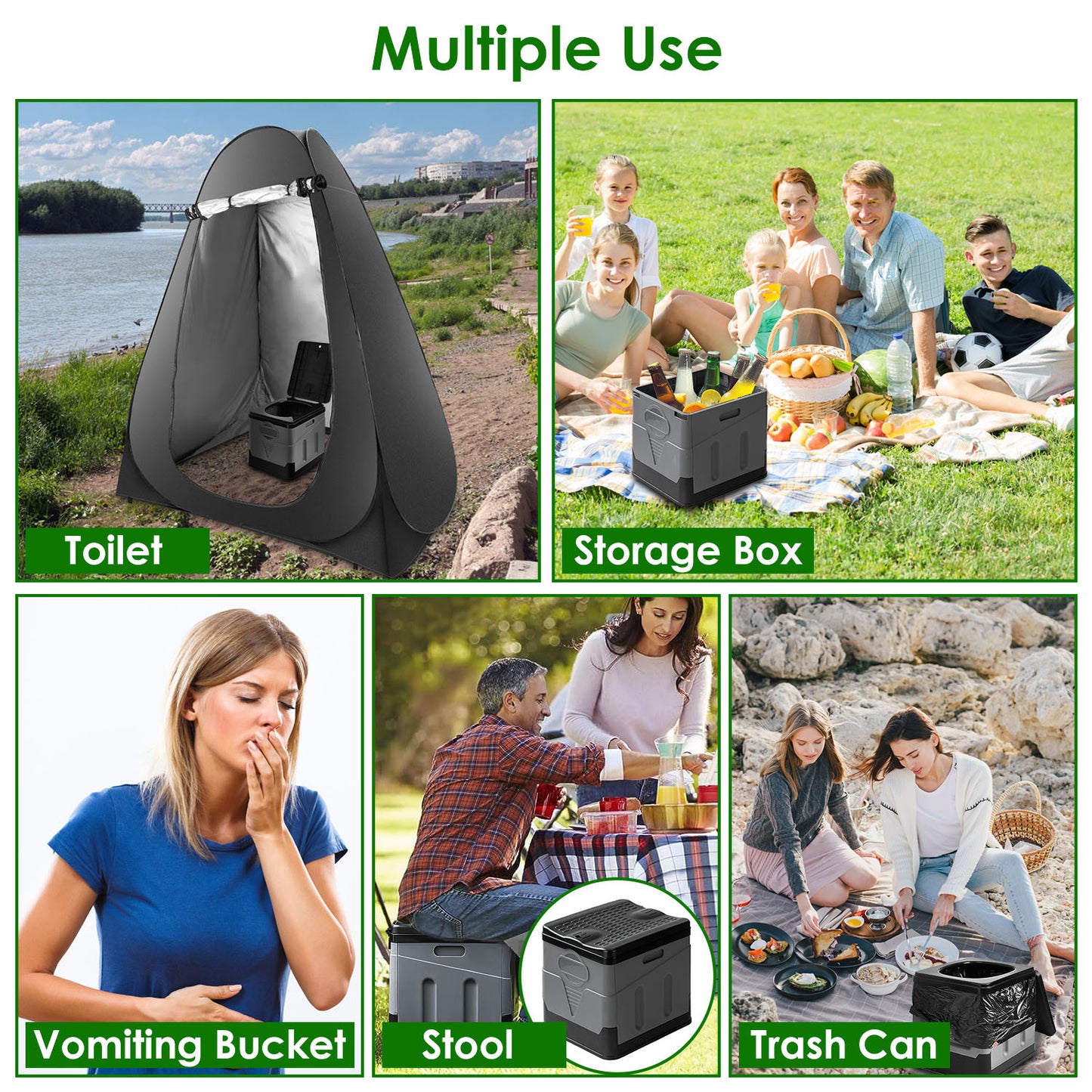 Portable Toilet for Car Camping Boating Hiking Outdoor Travel Potty with Carry Bag Foldable Emergency Toilet with Lid Trash Bags