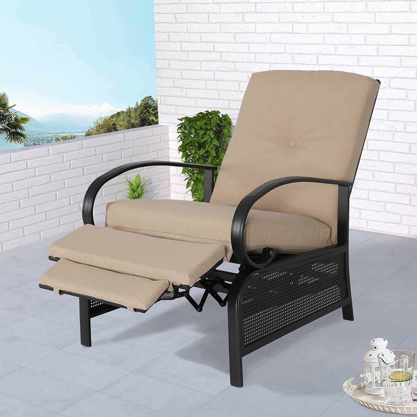 Outdoor Reclining Lounge Chair Automatic Adjustable Patio Lounge Sofa with Comfortable Cushion