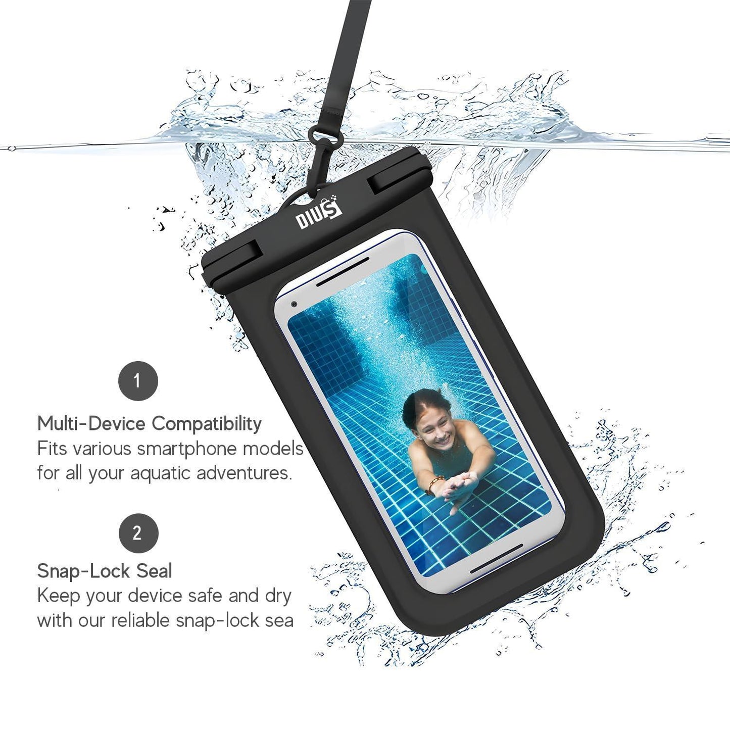 Waterproof Phone Case for iPhone 15 14 13 12 Pro Max XS Samsung PVC Black