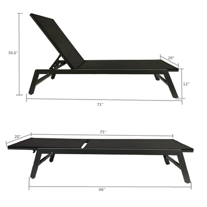 Outdoor 2-Pcs Set Chaise Lounge Chairs, Five-Position Adjustable Aluminum Recliner, All Weather For Patio, Beach, Yard, Pool RT