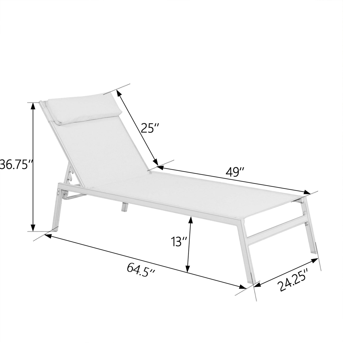 Outdoor Chaise Lounge Adjustable Patio Reclining Lounger Chair with Removable Headrest