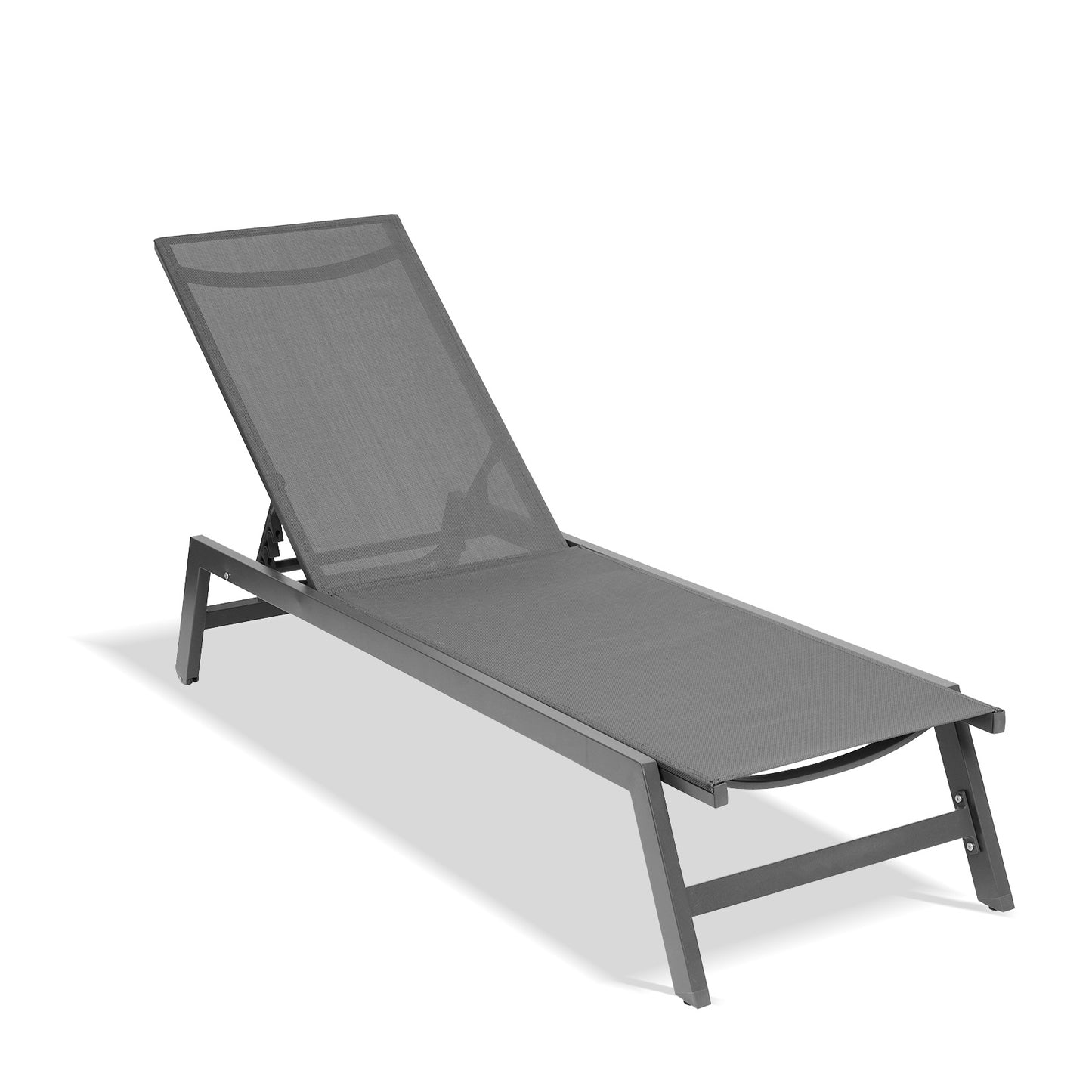 Outdoor Chaise Lounge Chair; Five-Position Adjustable Aluminum Recliner; All Weather For Patio; Beach; Yard; Pool(Grey Frame/Dark Grey Fabric)